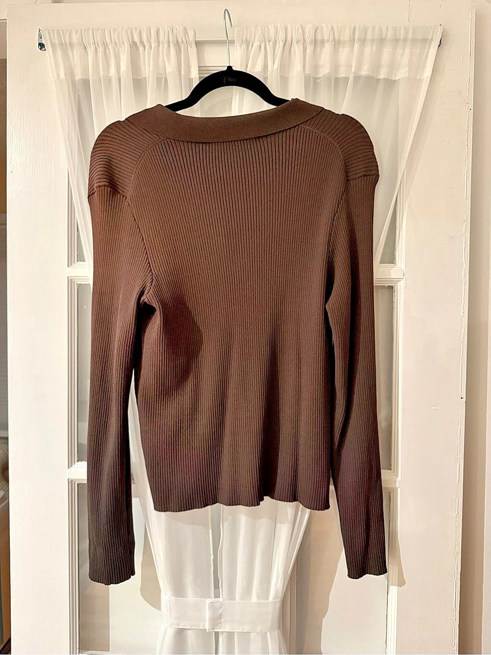French Connection Ribbed Button Front Cardigan Brown Large - Picture 2 of 4